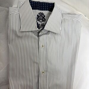English Laundry Shirt Men XL Blue White Stripe Long Sleeve Collared Button Front